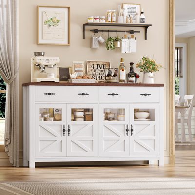 Almus 55" Sideboard with 4 Glass Doors, 2 Large Drawers and Adjustable Shelves