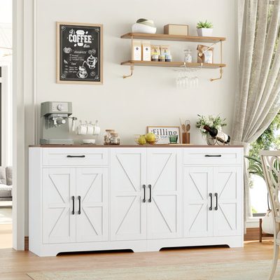 71" Large Farmhouse Sideboard with Adjustable Shelves and 2 Large Drawers
