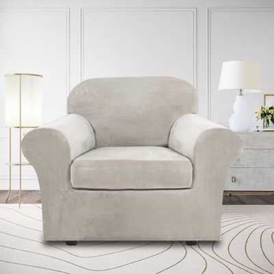 Rich Velvet Stretch 2-Piece Box Cushion Armchair Slipcover