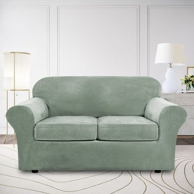 Soft Velvet Plush 3-Piece Stretch Loveseat Slipcover for 2-Cushion Couch