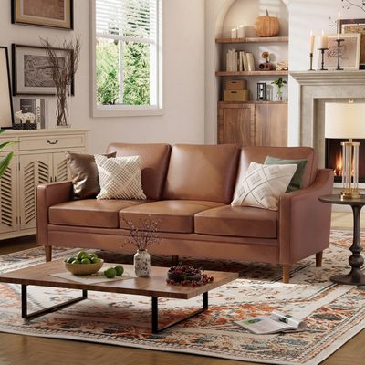 Barton 80.31" Faux Leather Square Arm Sofa