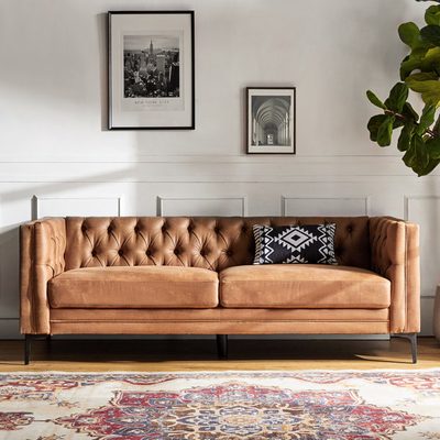 Brinna Upholstered Button-Tufted Sofa with Metal Legs