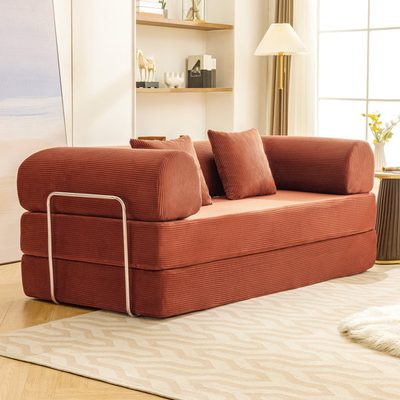 Corduroy Foldable Sofa Bed with High-Rebound Sponge