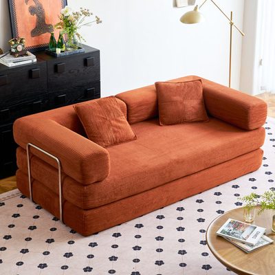 Boneless Convertible Corduroy Sleeper Sofa Bed with 2 Pillows