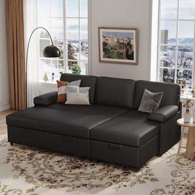 80" L-Shaped Sleeper Sectional with Pull-Out Bed and Storage Chaise