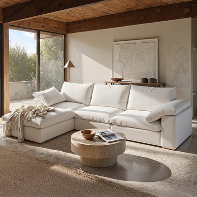 Aarti 113.8" Cloud Sectional Couch with Ottoman