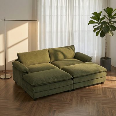 Shugar 90" Corduroy Modular Sofa with Two Ottomans