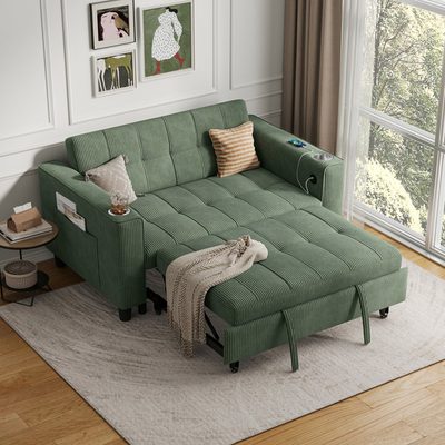 Clayton 53.8" Convertible Sleeper Sofa with USB Charging and Cup Holder