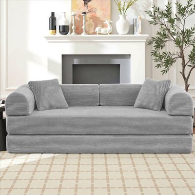 79" Corduroy Boneless Modular Sleeper Sofa with 2 Pillows