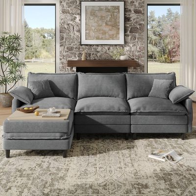 108" Comfy L-Shaped Modular Cloud Sofa with Ottoman