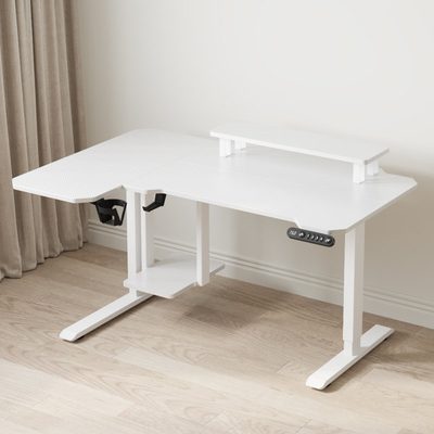 Altamae 59" L-Shaped Adjustable Standing Desk with Shelves