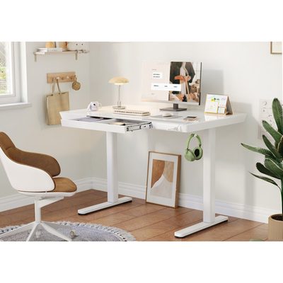 Odbert Tempered Glass Top Standing Desk with Drawer