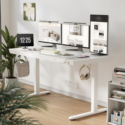 Seila Glass Top Standing Desk with Drawer and USB