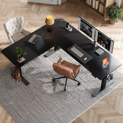 L-Shaped Electric Standing Desk with Memory Controller
