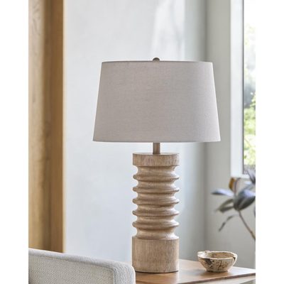 Resin Table Lamp with Linen Drum Shade