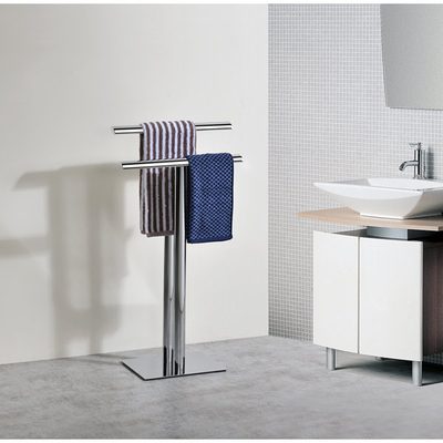Freestanding Towel Rack Stand with Two Chrome Bars