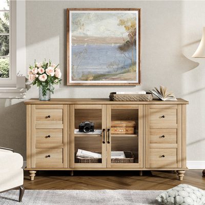 Scarlett 57.9" Wood TV Stand with Glass Door for 65" TVs