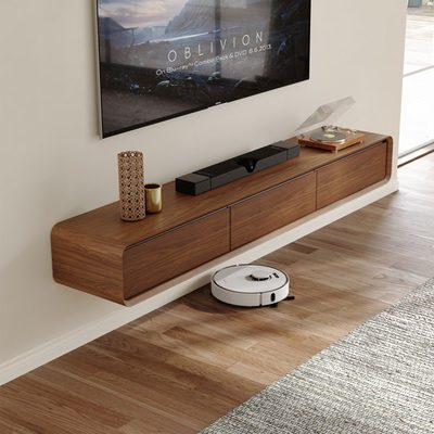 Floating Solid Wood TV Stand with 4 Drawers, Fully Assembled
