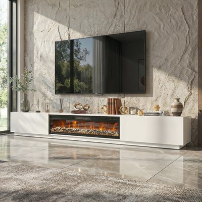 Savitha 109" 2-Drawer TV Stand with Electric Fireplace Heater