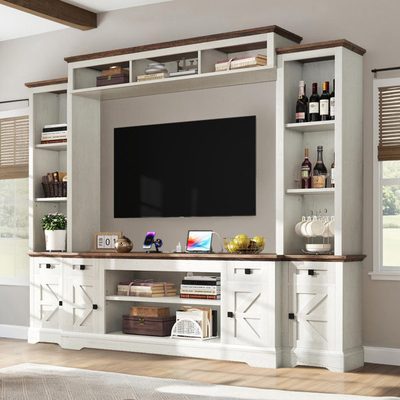 Donyell Farmhouse 98" Wall Unit Entertainment Center, White