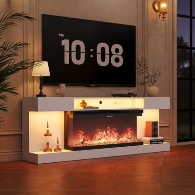 70" Modern TV Stand with Electric Fireplace for 80" TVs