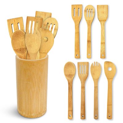 Cheer Collection 8-Piece Bamboo Cooking Utensil Set with Holder