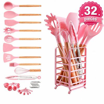 Hecef 32-Piece Silicone Kitchen Utensil Set with Stainless Steel Holder