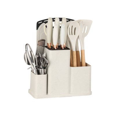 20-Piece Kitchen Knife and Utensil Set with Rose Gold Accents