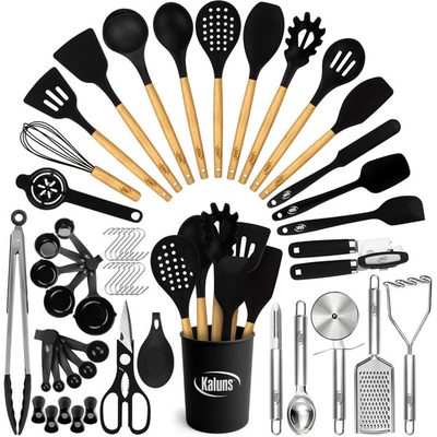 Kaluns 50-Piece Silicone Kitchen Utensil Set with Wooden Handles