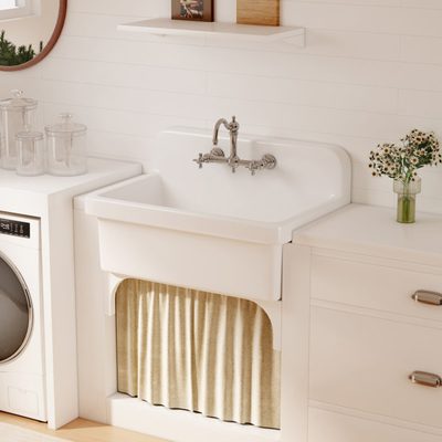 Mason 30 Inch White Ceramic Wall Mount Farmhouse Laundry Sink