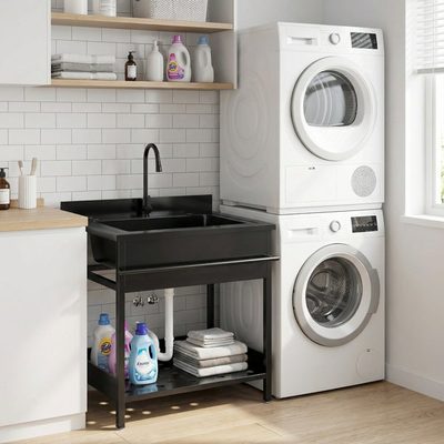 31 Inch Powder-Coated Black Stainless Steel Freestanding Laundry Sink