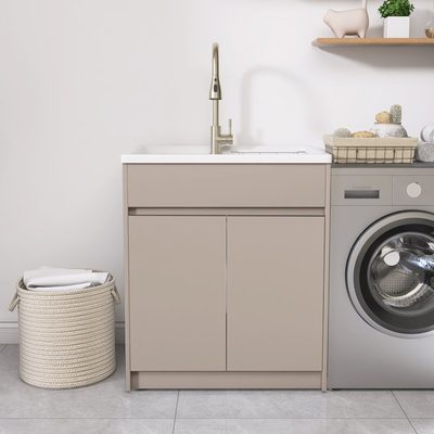 Freestanding 30 Inch Beige Laundry Sink Cabinet