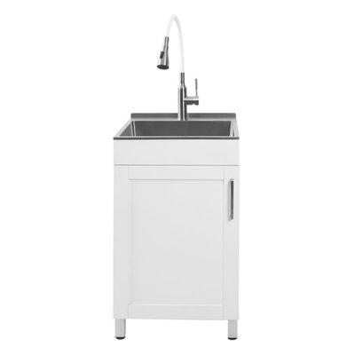 20 Inch White Freestanding Laundry Sink with Faucet
