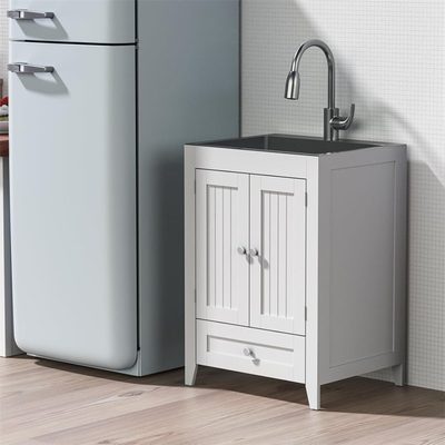 24 Inch Laundry Sink with Cabinet and Pull-Out Sprayer Faucet