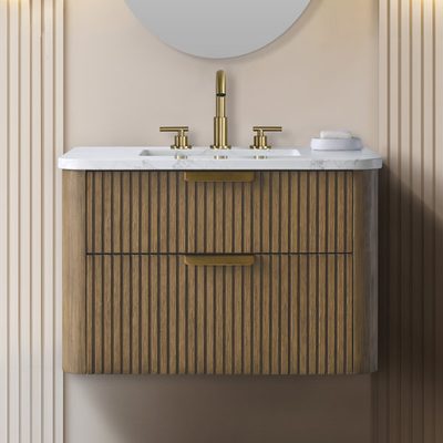 Liljan 30" Wall-Mounted Single Bathroom Vanity with Engineered Stone Top