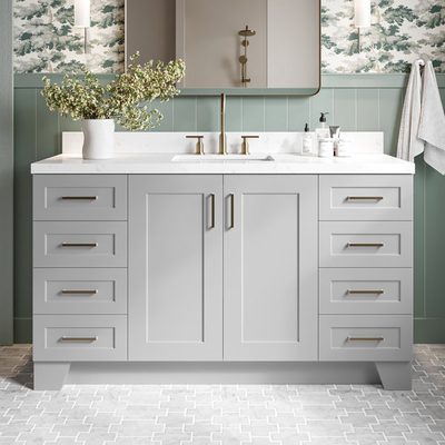 Freitas 60" Solid Wood Single Bathroom Vanity with Carrara Quartz Top, Grey