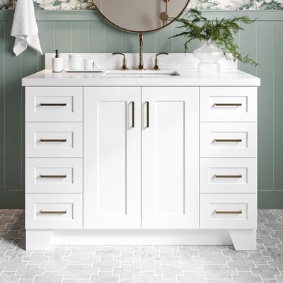 Freitas 48" Solid Wood Single Bathroom Vanity with Quartz Top, White