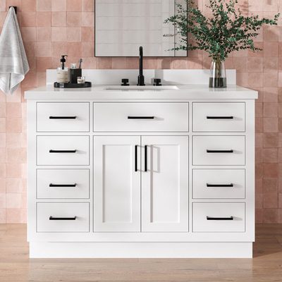 Tidworth 48" Solid Wood Single Bathroom Vanity with White Quartz Top