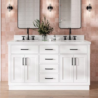Tidworth Solid Wood Double Bathroom Vanity with White Quartz Top