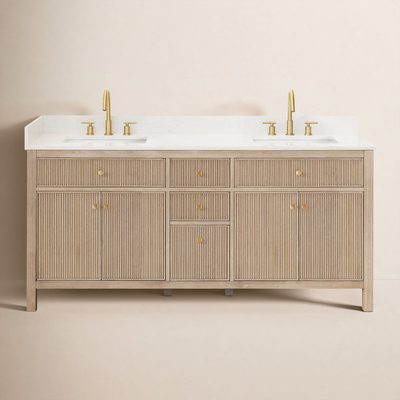 Lala 72" Double Bathroom Vanity with Grain White Engineered Stone Countertop
