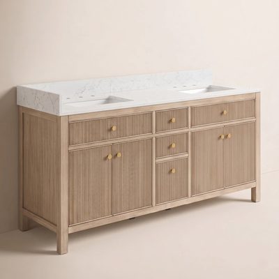 Lala 60" Double Bathroom Vanity with Grain White Engineered Stone Countertop