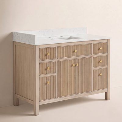 Lala 48" Single Bathroom Vanity with Grain White Engineered Stone Countertop
