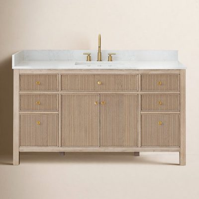 Lala 60" Single Bathroom Vanity with Grain White Engineered Stone Countertop