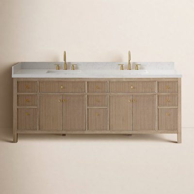 Lala 84" Double Bathroom Vanity with Grain White Engineered Stone Countertop