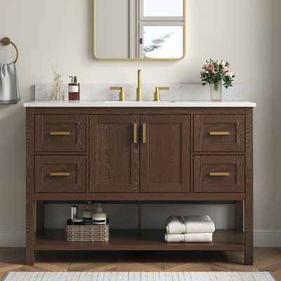 Aastha 48" Freestanding Walnut Bathroom Vanity with Engineered Stone Top