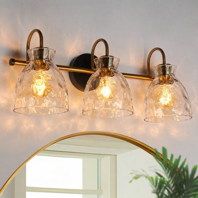 Almine 23" 3-Light Iron Vanity Light with Textured Glass Shades