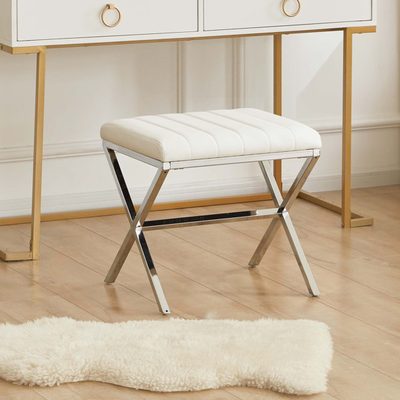 Pollman Faux Leather Vanity Stool with Chrome X-Shaped Legs