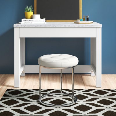 Bailys Tufted Faux Leather Round Vanity Stool with Chrome Base