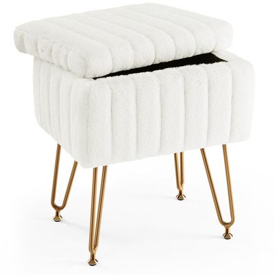 Modern Vanity Stool Chair with Metal Legs and Storage