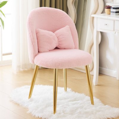 Winao Faux Fur Vanity Chair with Golden Metal Legs